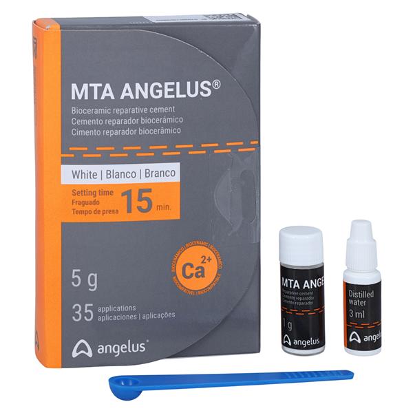 Angelus 1822 MTA White Reparative Dental Cement Kit 5/Pk 1gm Vials 3mL Distilled Water Angelus 1822 MTA White Reparative Dental Cement Kit 5/Pk 1gm Vials 3mL Distilled Water